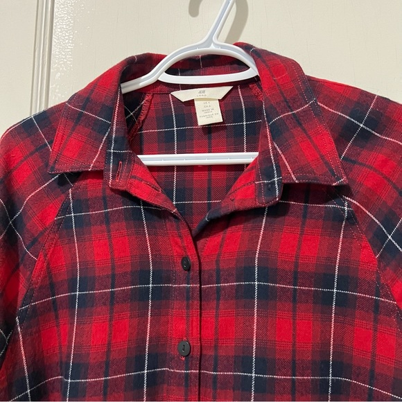 H&M Red and Navy Plaid Flannel Shirt - Picture 8 of 11